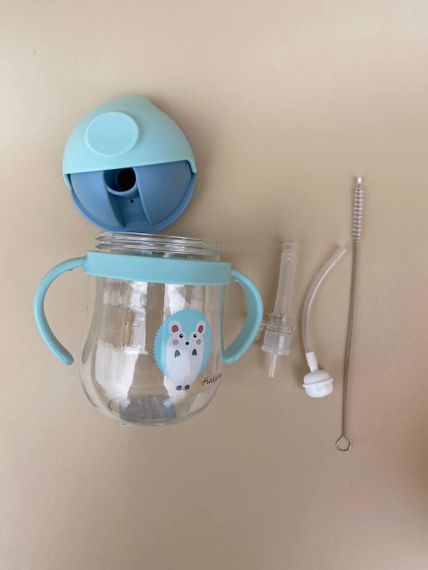 Поїльник непроливайка з трубочкою і грузиком їжачок зеленого кольору 250мл | Зображення 8