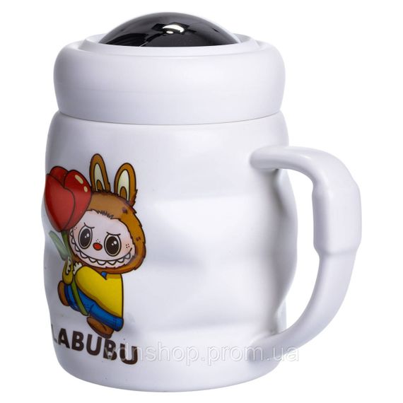 Чашка порцелянова з кришкою Labubu 400 (мл) подарункова кружка прикольна чашка для дітей на подарунок Білий з жовтим FM-54D | Зображення 2