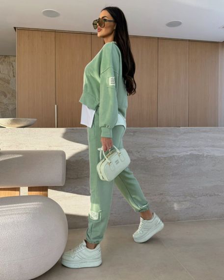 Женский спортивный прогулочный костюм штаны и худи с эффектом футболки, LI2046 цвет оливковый, размер 50/52 | Зображення 2