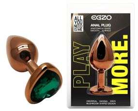 Анальная пробка EGZO Dark Gold Heart Plug Marine S с кристаллом, металлическая золотая Sex Aura