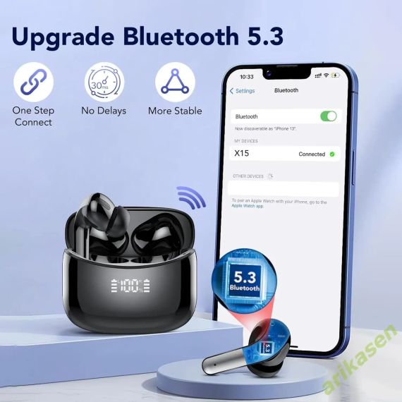 Беспроводные Bluetooth наушники Arikasen, 52 часа воспроизведения, водонепроницаемость IPX7, | Зображення 7