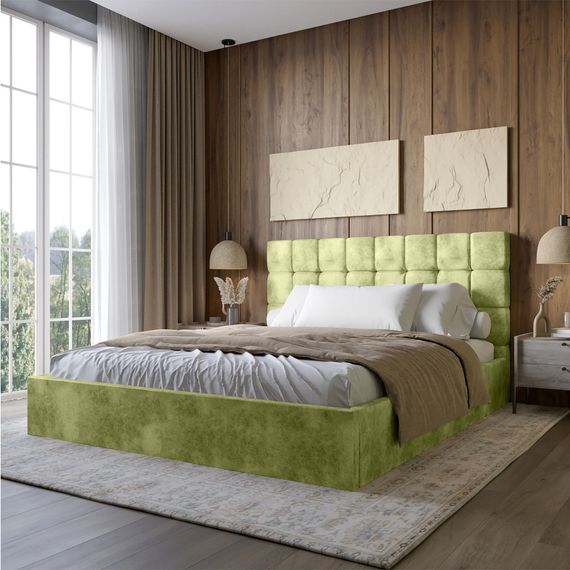 Двоспальне дерев'яне ліжко з м'яким узголів'ям LION Піксі Silk 201 (Фісташковий) 180х200 см (LION-044260)