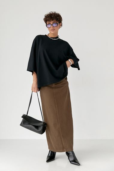 Жіноча футболка оверсайз із декоративним швом на спині - чорний цвет, ONE SIZE (є розміри) | Зображення 2