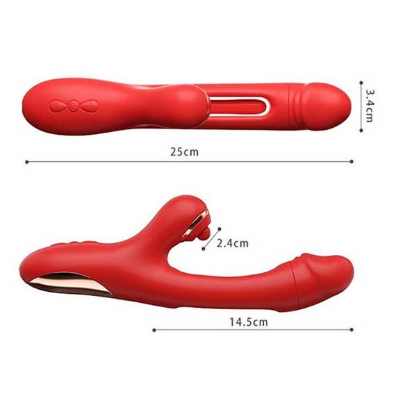 Вібратор точки G та постукуванням клітора 3в1 Pretty Love Finger Bunny 21 режим Червоний | Зображення 3