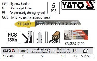 Набір полотно для електролобзика (дерево) 13TPI l=75мм 5шт YATO-3407