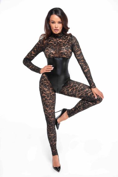Комбінезон Noir Handmade F299 Enigma lace catsuit with underbust bodice - XL
