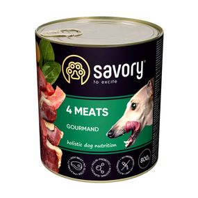Влажный корм Savory для взрослых собак всех пород, с четырьмя видами мяса, 800 г