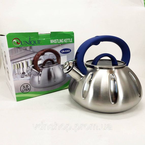 Чайник з нержавіючої сталі з пищалкою Unique, Чайник нержавіючої сталі якісний на кухню 3 л SN-15