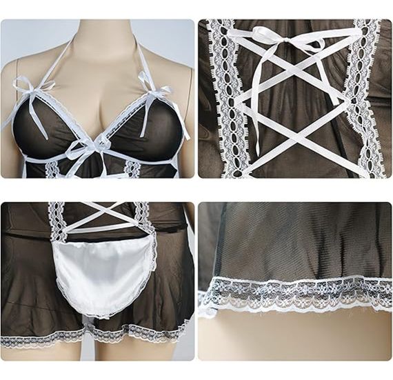 Искушение горничной — эротический костюм с кружевным фартуком и шнуровкой (XXL) | Зображення 8