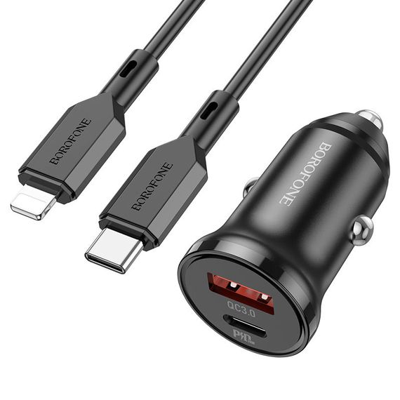 АЗП Borofone BZ18A PD20W+QC3.0 (1USB-A/1C) + кабель Type-C to Lightning Чорний | Зображення 2