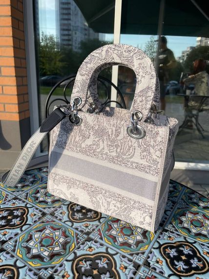 Жіноча текстильна сумка Christian Dior Lady D-Lite gray Діор сіра 080 | Зображення 3