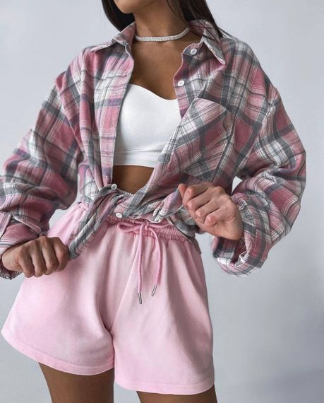 Женские короткие трикотажные шорты с двойным поясом цвет розовый размер 42/46 PP027 | Зображення 2