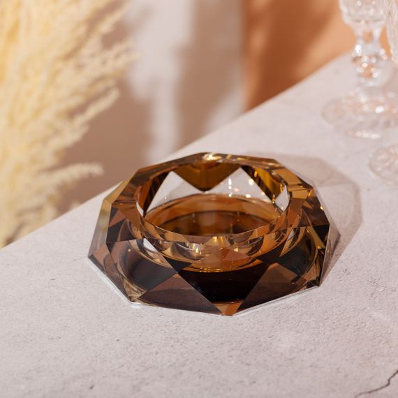 Декоративная пепельница для сигарет 14.5×4 см стеклянная пепельница настольная Золотистая HP-4-130 | Зображення 2