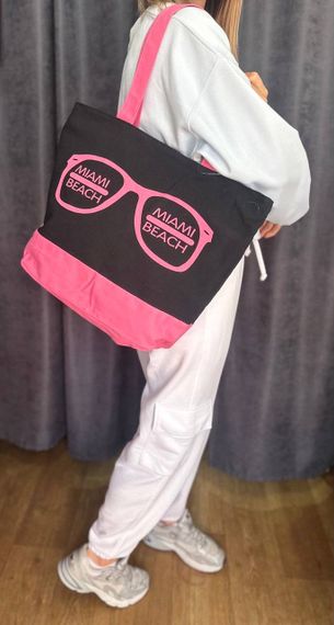 Женская большая пляжная сумка одно отделение на молнии AV228 размер 40/36, черная с розовыв | Зображення 3