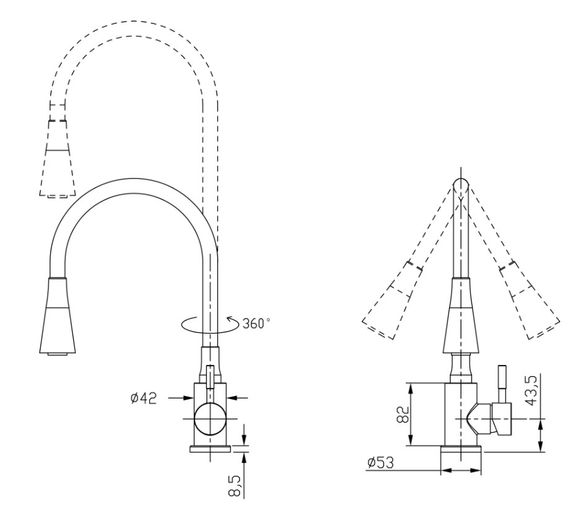 Змішувач для кухні Lidz Aria 015F31 з гнучким виливом LDARI015F31BNK31872 | Зображення 1
