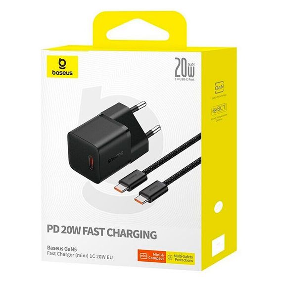 МЗП Baseus GaN5 Fast Charger (mini) PD20W (1USB-C) + кабель Type-C to Type-C (P10110900113) Cluster Black | Зображення 3