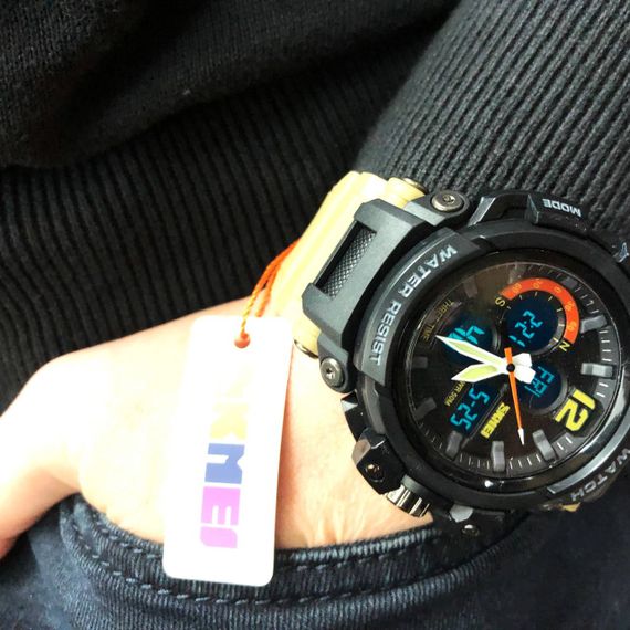 Годинник наручний чоловічий SKMEI 1343KH KHAKI, водостійкий тактичний годинник. Колір: хакі | Зображення 1