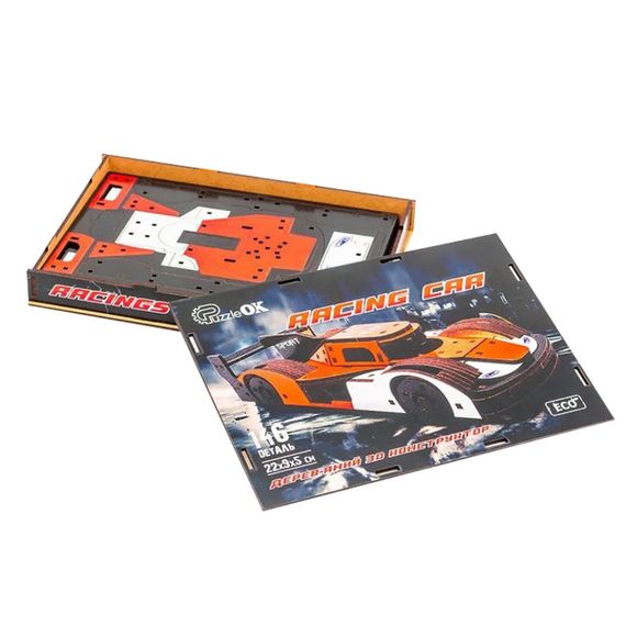 Дерев'яний 3D конструктор Racing Car Puz-01037, 146 деталей | Зображення 3