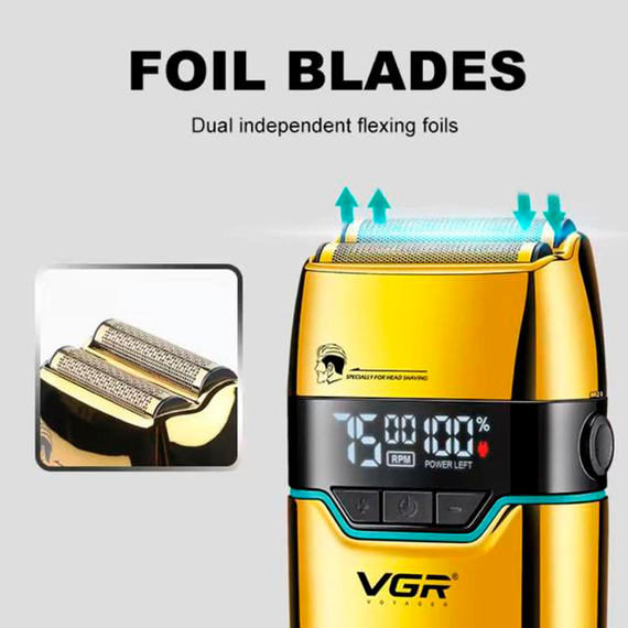 Электробритва VGR V-350 GOLD шейвер, двойное лезвие, 2 насадки, LED дисплей | Зображення 4