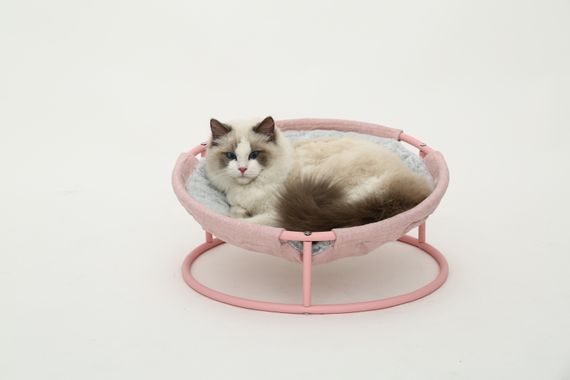 Складаний лежак для домашніх тварин MISOKO Pet bed round plush, 45x45x22 cm, pink | Зображення 4