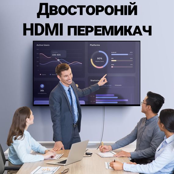 4K HDMI разветвитель двунаправленный Bi-Direction Switch на 2 порта Addap HVS-12 | переключатель + коммутатор 2 в 1 | Зображення 3