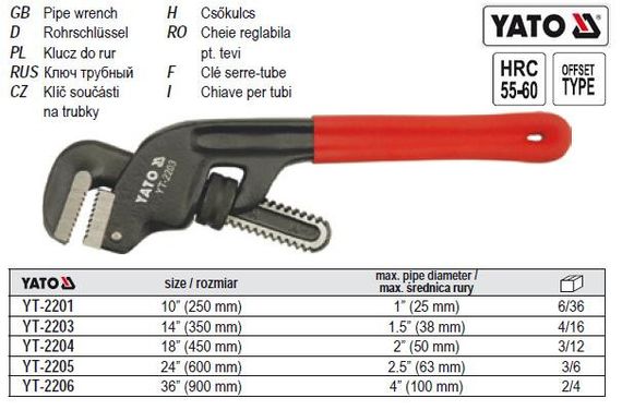Ключ трубний ПВХ-покриття 450мм YATO-2204