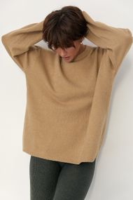 В'язана однотонна кофта з широкими рукавами - світло-коричневий цвет, ONE SIZE (є розміри)