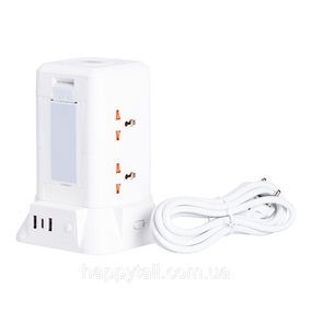 Мережевий фільтр подовжувач 2.8 м з лампою на 6 універсальних розеток з 2 USB, 1 Type-C, бездротова зарядка HP-5-1