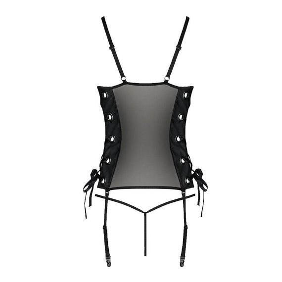 Сетчатый корсет из экокожи Passion Malwia Corset 4XL/5XL black, с люверсами и съемными пажами | Зображення 3