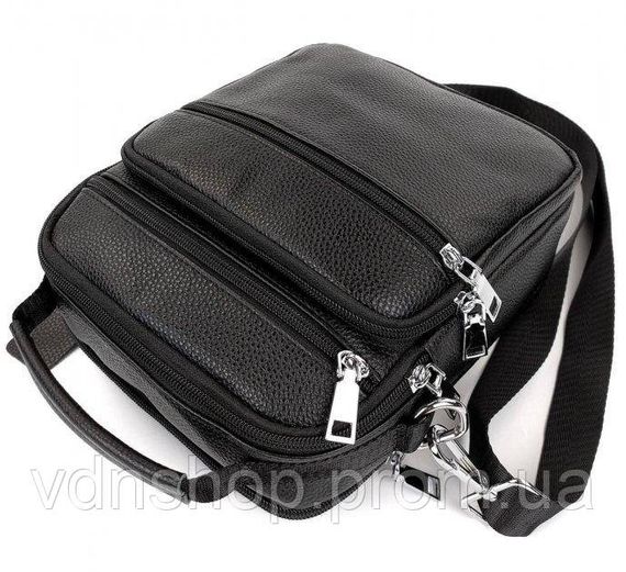 Чоловіча сумка-барсетка шкіряна 22х24х8 / месенджер на одне плече для міста та подорожей, чорний | Зображення 3