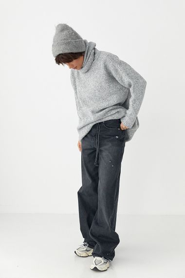 Джинси палаццо з рваним ефектом - чорний цвет, 40р (є розміри) | Зображення 2