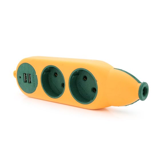 Колодка для подовжувача 2 гнізда + 2USB, без заземлення, 16A 220V, Orange | Зображення 2