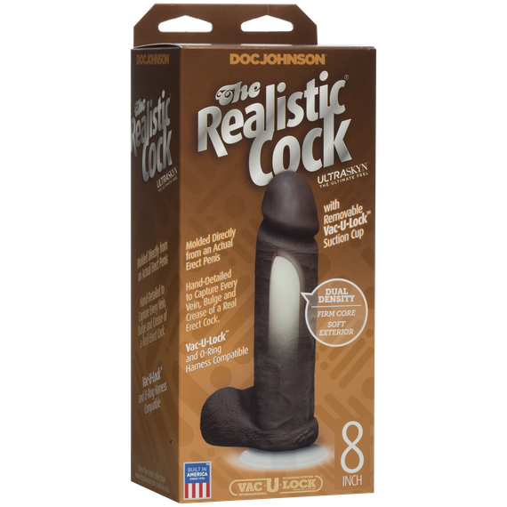 Фалоімітатор Doc Johnson The Realistic Cock 8 inch Black - ULTRASKYN, Vack-U-Lock, діаметр 5,1 см | Зображення 2