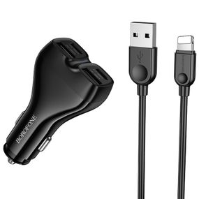 АЗУ Borofone BZ35 Leader PD15W+QC3.0 total 30W (2USB-A/2C) + кабель USB to Lightning Black