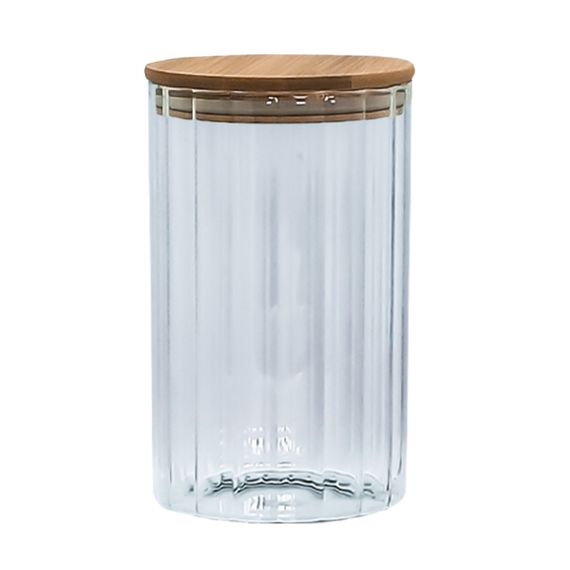 Емкость стеклянная с деревянной крышкой (круглая полосатая) VT-7611 Vittora 1100 мл