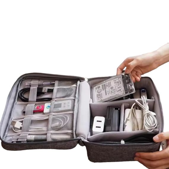 Сумка-органайзер для проводов, зарядок и аксессуаров серая LoveYouHome | Зображення 3