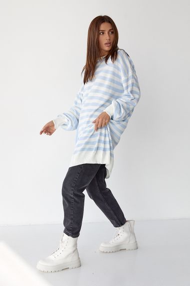 Туніка жіноча в смужку з кишенею - блакитний цвет, M (є розміри) | Зображення 4