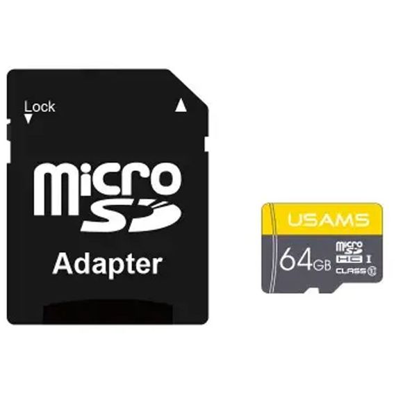 Карта памяти Usams US-ZB119 (TF High Speed Card) microSDHC Class 10 - 64GB (с адаптером) Yellow