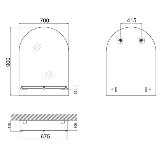 Дзеркало Lidz Tani 140.07.03 (1) 700х900х110 настінне з пілочкою прямокутне з дугоподібним верхом LD78TA7090 | Зображення 1