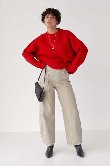 В'язана тепла однотонна кофта - червоний цвет, ONE SIZE (є розміри) | Зображення 2