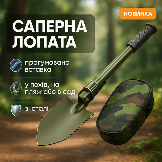 Складная лопата из нержавейки, Лопата складная в поход Туристическая с защитным чехлом EA-86