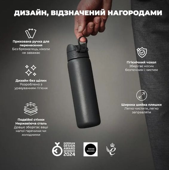 Пляшка для води металева вакуумна ION8 500 мл Vacuum Insulated Grey (I8TS500GRY) | Зображення 3