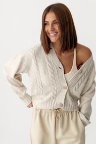 Короткий в'язаний кардиган з косичками - бежевий цвет, ONE SIZE (є розміри)
