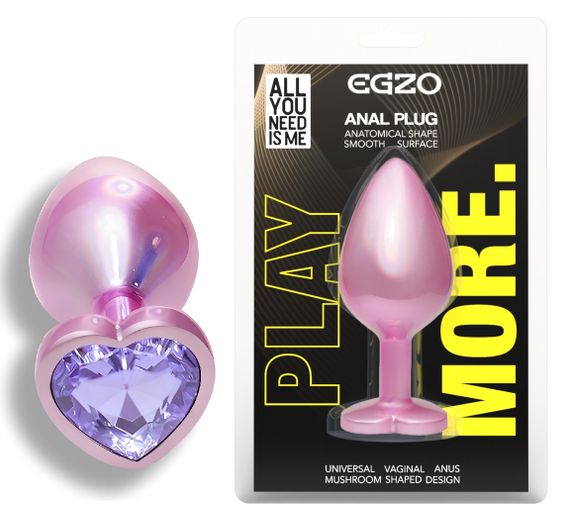 Анальна пробка з кристалом EGZO - Pink Perl Heart Plug Amethyst, size S Sex Aura