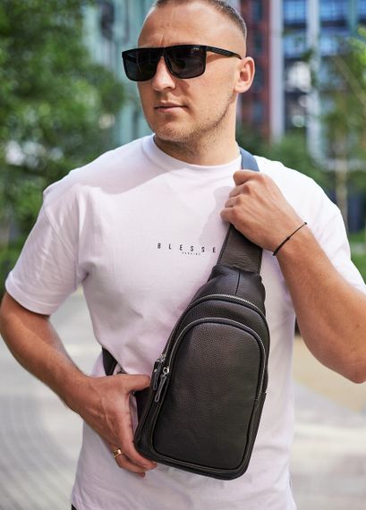 Слінг шкіряний чоловічий на плече чорний  TIDING BAG TH-73583 | Зображення 4