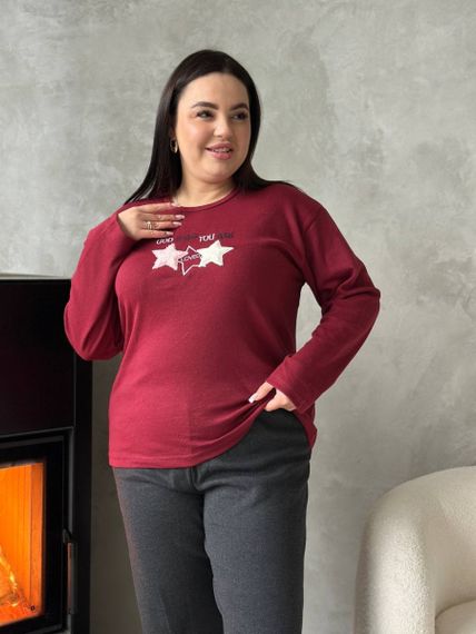 Зручна червона піжамка PLUS SIZE із зірочками та чорними штанами | Зображення 5