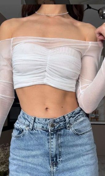 Топ из сетки с драпировкой XL, Белый | Зображення 1
