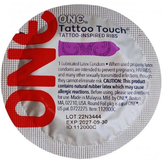 Набор презервативов с рельефом в виде тату One Tattoo Touch фиолетовые (цена за 5 шт.) sexstyle