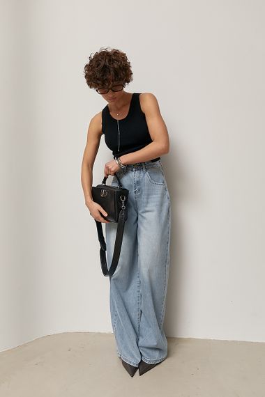 В'язана однотонна майка в рубчик - чорний цвет, ONE SIZE (є розміри) | Зображення 2