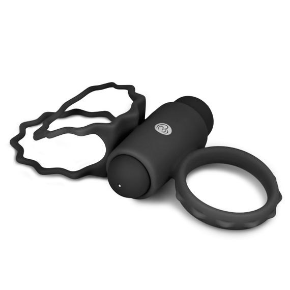 Кільце ерекційне подвійне Duo Cockring з вібро, чорне Sex Aura | Зображення 1